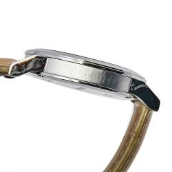 Pre Owned Burberry Beige Stainless Steel Check Dial Leather BU9107 Women's Wristwatch 34 mm 