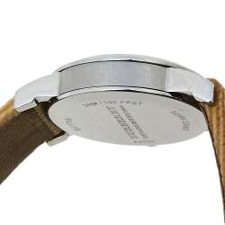 Pre Owned Burberry White Stainless Steel Canvas & Leather Nova Check BU1759 Women's Wristwatch 22 mm