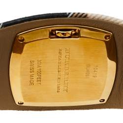 Pre Owned Burberry Gold Tone Stainless Steel Check Leather BU4051 Women's Wristwatch 33.5 mm