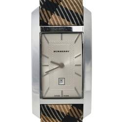 Pre Owned Burberry Silver Stainless Steel Nova Check Heritage BU1050 Women's Wristwatch 25 mm