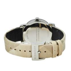 Pre Owned Burberry White Stainless Steel Smoked Check BU1798 Women's Wristwatch 38 mm