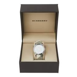 Pre Owned Burberry White Stainless Steel Smoked Check BU1798 Women's Wristwatch 38 mm