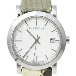 Pre Owned Burberry White Stainless Steel Smoked Check BU1798 Women's Wristwatch 38 mm