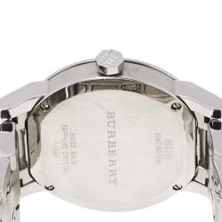 Pre Owned Burberry Silver Stainless Steel Check BU9100 Women's Wristwatch 34 mm