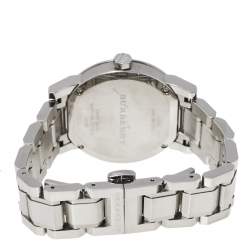 Pre Owned Burberry Silver Stainless Steel Check BU9100 Women's Wristwatch 34 mm