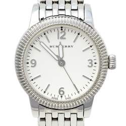 Pre Owned Burberry White Stainless Steel Utilitarian BU7856 Women's Wristwatch 30 MM