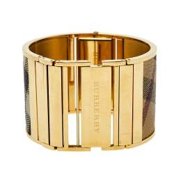 Burberry Gold Plated Stainless Steel Canvas Reversible Check BU4934 Women's Wristwatch 36 mm x 19 mm