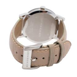 Burberry Beige Stainless Steel Leather Check BU9010 Unisex Wristwatch 38 mm