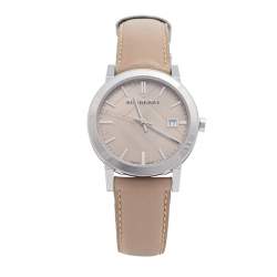 Burberry Beige Stainless Steel Leather Check BU9010 Unisex Wristwatch 38 mm