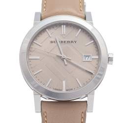 Burberry Beige Stainless Steel Leather Check BU9010 Unisex Wristwatch 38 mm