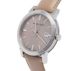 Burberry Beige Stainless Steel Leather Check BU9010 Unisex Wristwatch 38 mm
