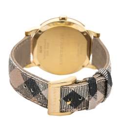 Pre Owned Burberry Champagne Yellow Gold Plated Stainless Steel The City BU9026 Women's Wristwatch 38 mm