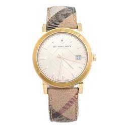 Pre Owned Burberry Champagne Yellow Gold Plated Stainless Steel The City BU9026 Women's Wristwatch 38 mm