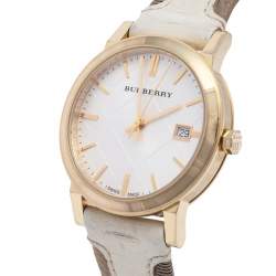Pre Owned Burberry Champagne Gold Plated Stainless Steel Leather BU9015 Women's Wristwatch 38 mm