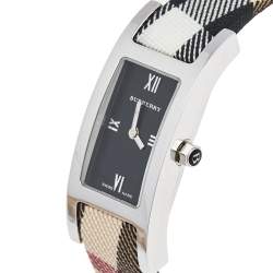 Pre Owned Burberry Black Stainless Steel Calfskin Heritage Nova BU1009 Women's Wristwatch 18 mm