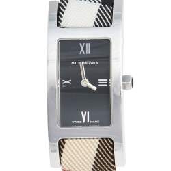 Pre Owned Burberry Black Stainless Steel Calfskin Heritage Nova BU1009 Women's Wristwatch 18 mm