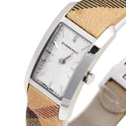 Pre Owned Burberry Silver Stainless Steel Leather The Pioneer BU9508 Women's Wristwatch 20 mm 