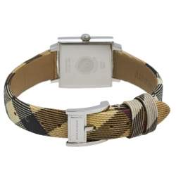 Pre Owned Burberry Silver Stainless Steel Leather Nova Check BU2016 Women's Wristwatch 24 mm