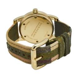 Pre Owned Burberry Beige Yellow Gold Plated Stainless Steel Leather BU7832 Women's Wristwatch 40 mm