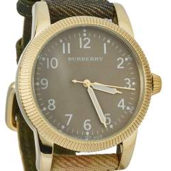 Pre Owned Burberry Beige Yellow Gold Plated Stainless Steel Leather BU7832 Women's Wristwatch 40 mm