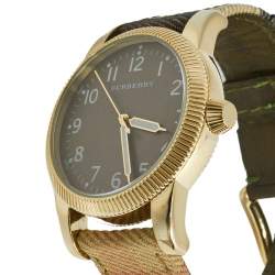 Pre Owned Burberry Beige Yellow Gold Plated Stainless Steel Leather BU7832 Women's Wristwatch 40 mm