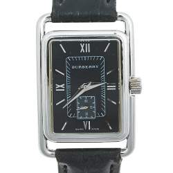 Pre Owned Burberry Black Stainless Steel Leather Heritage BU1214 Women's Wristwatch 23 mm