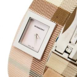 Pre Owned Burberry Pink Mother of Pearl Stainless Steel Leather BU4010 Women's Wristwatch 22 mm