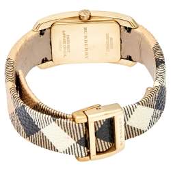 Pre Owned Burberry Champagne Yellow Gold Plated Stainless Steel Leather Pioneer BU9509 Women's Wristwatch 20 mm