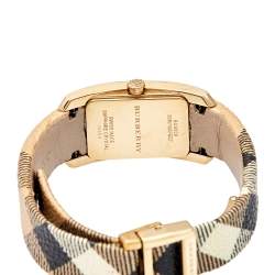 Pre Owned Burberry Champagne Yellow Gold Plated Stainless Steel Leather Pioneer BU9509 Women's Wristwatch 20 mm