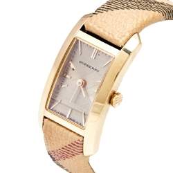 Pre Owned Burberry Champagne Yellow Gold Plated Stainless Steel Leather Pioneer BU9509 Women's Wristwatch 20 mm