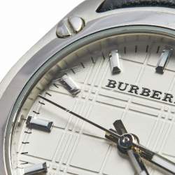 Pre Owned Burberry White Stainless Steel Leather BU1859 Women's Wristwatch 29 mm