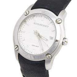 Pre Owned Burberry White Stainless Steel Leather BU1859 Women's Wristwatch 29 mm
