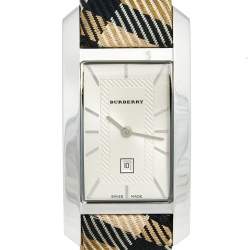 Pre Owned Burberry Silver White Stainless Steel Heritage BU1050 Women's Wristwatch 25 mm