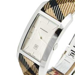 Pre Owned Burberry Silver White Stainless Steel Heritage BU1050 Women's Wristwatch 25 mm