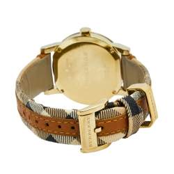 Pre Owned Burberry Champagne Yellow Gold Plated Stainless Steel Leather The City BU9133 Women's Wristwatch 35 mm
