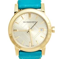 Pre Owned Burberry Champagne Yellow Gold Plated Stainless Steel The City BU9112 Women's Wristwatch 35 mm