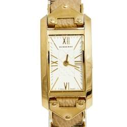 Pre Owned Burberry Champagne Yellow Gold Plated Stainless Steel Leather BU1072 Women's Wristwatch 20 mm