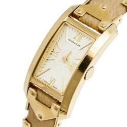 Pre Owned Burberry Champagne Yellow Gold Plated Stainless Steel Leather BU1072 Women's Wristwatch 20 mm