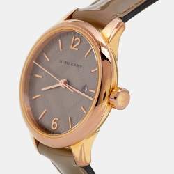 Pre Owned ساعة يد نسائية بربري كلاسيك BU10119 جلد مطلي پي ڨي دي ذهب وردي بيج 32 مم