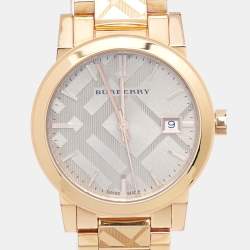 Pre Owned Burberry Champagne Rose Gold Plated Stainless Steel The City BU9146 Women's Wristwatch 34 mm