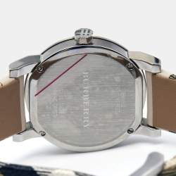 Pre Owned Burberry Silver Stainless Steel Leather The City BU9132 Women's Wristwatch 34 mm