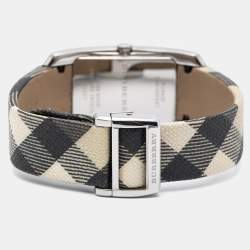 Pre Owned Burberry Black Stainless Steel Leather Nova Check BU9405 Women's Wristwatch 25 mm