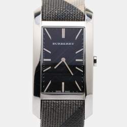 Pre Owned Burberry Black Stainless Steel Leather Nova Check BU9405 Women's Wristwatch 25 mm