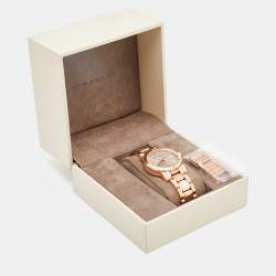 Pre Owned Burberry Champagne Rose Gold Plated Stainless Steel The City BU9135 Women's Wristwatch 34 mm