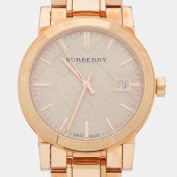 Pre Owned Burberry Champagne Rose Gold Plated Stainless Steel The City BU9135 Women's Wristwatch 34 mm