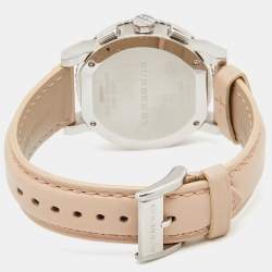 Pre Owned Burberry Beige Stainless Steel Leather Classic BU9702 Women's Wristwatch 39 mm