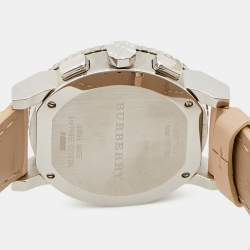 Pre Owned Burberry Beige Stainless Steel Leather Classic BU9702 Women's Wristwatch 39 mm