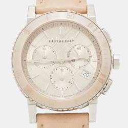 Pre Owned Burberry Beige Stainless Steel Leather Classic BU9702 Women's Wristwatch 39 mm