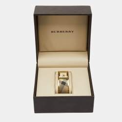 Pre Owned Burberry Champagne Gold Plated Stainless Steel Canvas Reversible Check BU4935 Women's Wristwatch 25 mm