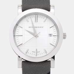 Pre Owned Burberry Silver Stainless Steel Heritage Nova Check BU1378 Women's Wristwatch 38 mm